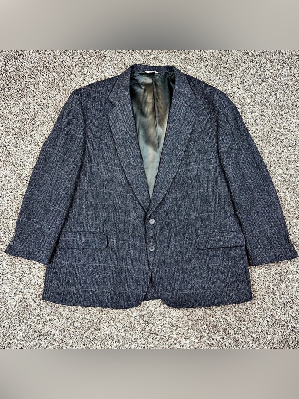 Vintage Alexander Lloyd Blazer Mens 52R Tweed 100% Wool Windowpane Gray USA